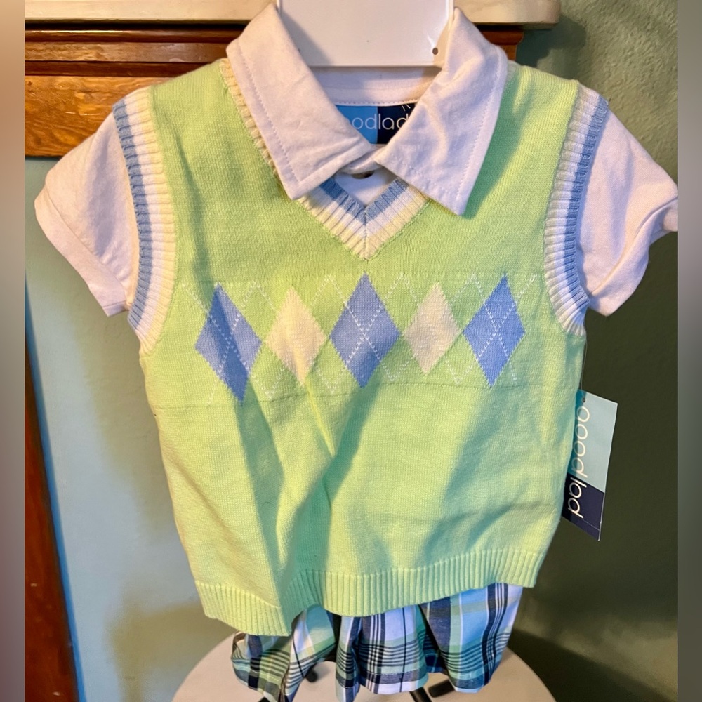 Toddler Argyle Short Set  (3 Piece) NEW          Toddler Sz 12 m